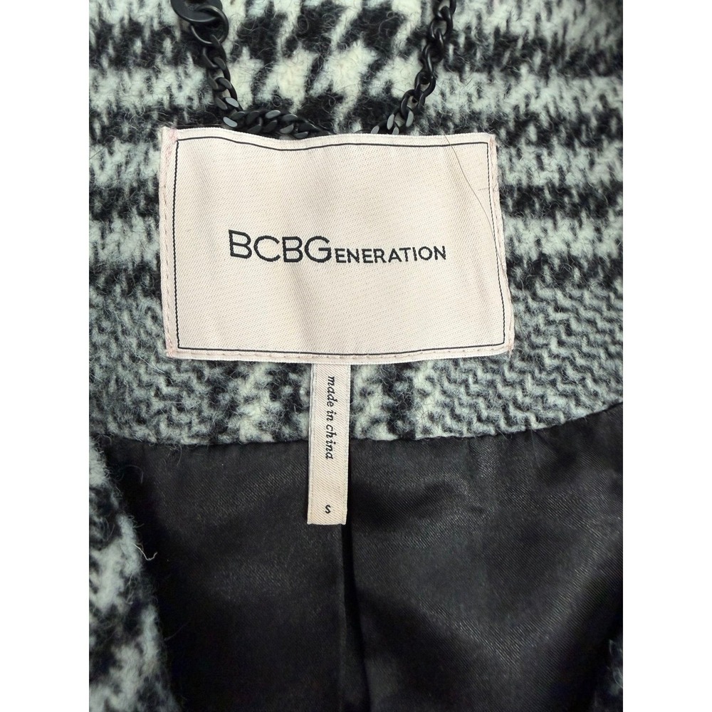 BCBGeneration Plaid Coat Faux Leather Collar Black White Women's S - Picture 5 of 9